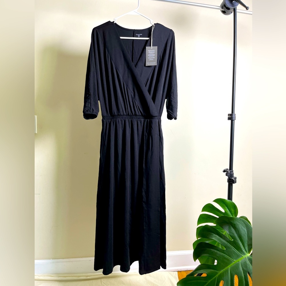 Women’s Garnet Hill black, 3/4 sleeve, maxi dress, with pockets